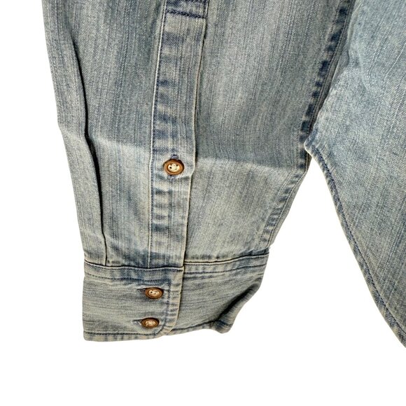 Untuckit Alleanza Regular Fit Denim Button-Up Shirt Women Size 4 Light Blue 100% - Picture 7 of 11